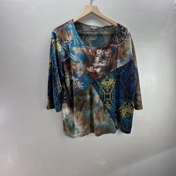 CAIA Top WOMANS plus size 1X  round neck 3/4 sleeve KNIT blouse - Picture 1 of 8